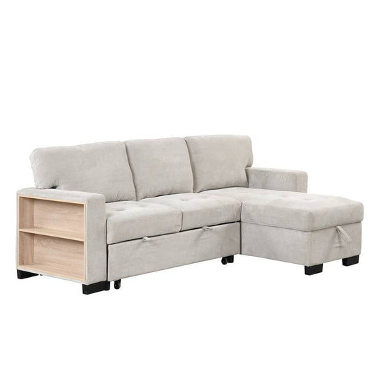 Chic Light Gray Chaise Lounge with Hidden Storage and USB Charger