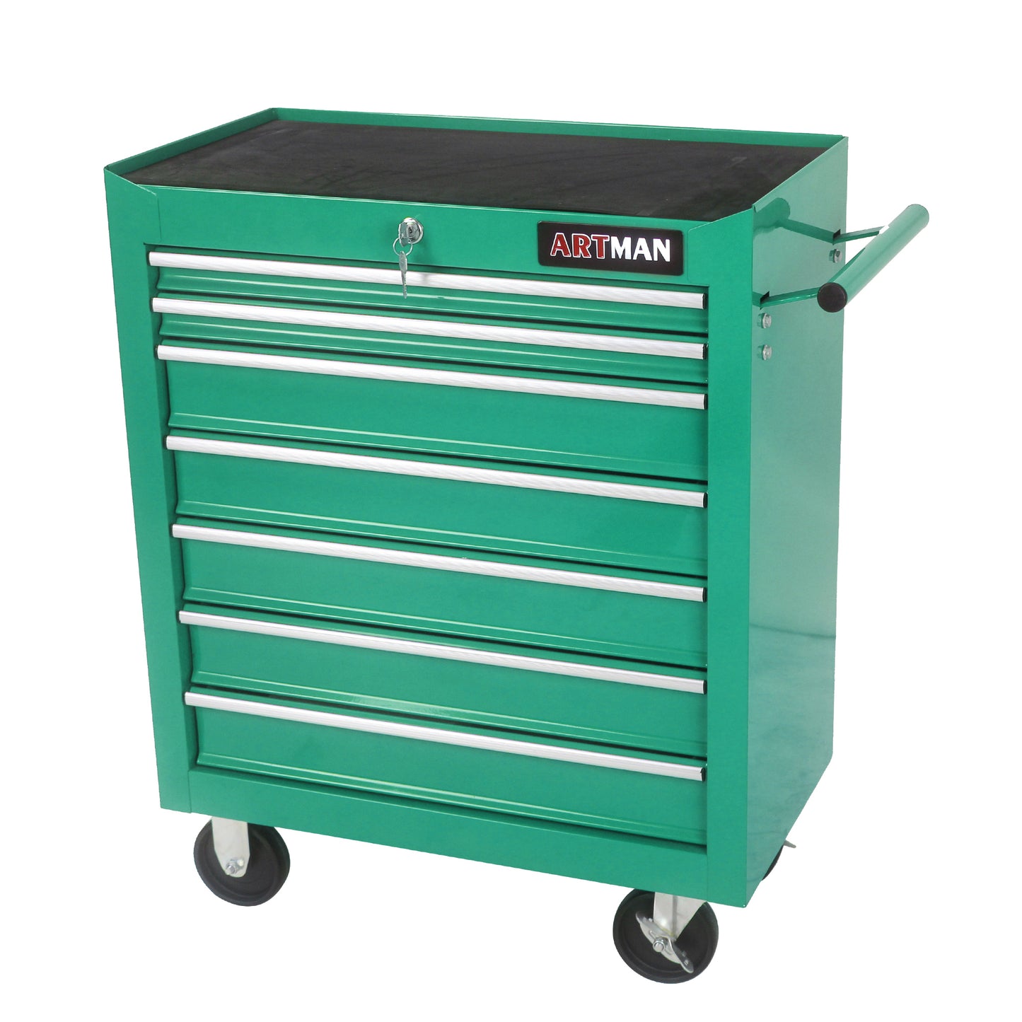 Rolling Green Tool Cart with Seven Drawers