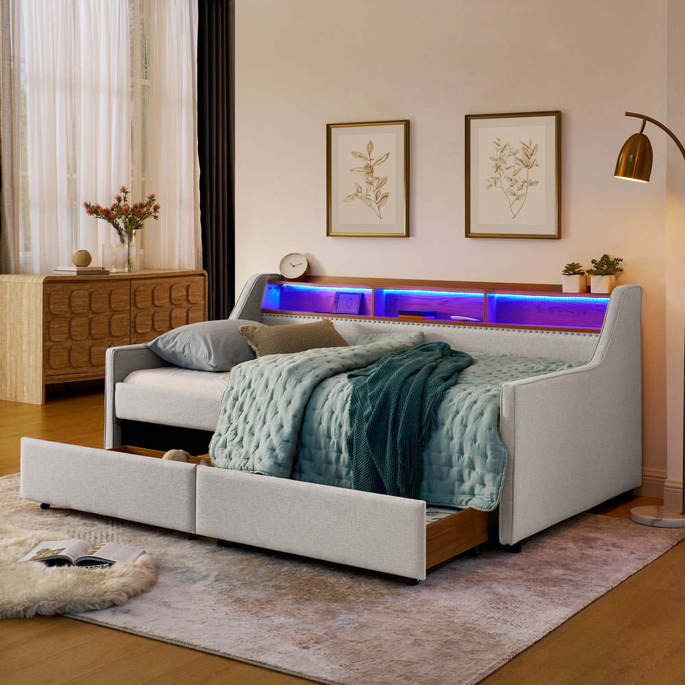 Cozy Luxe Sofa Bed with LED Lights and Storage