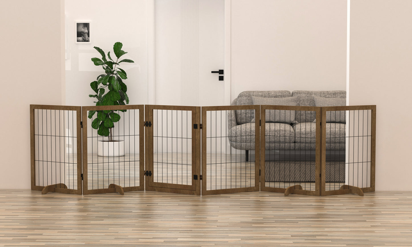 Flexible Dog Gate & Fence with Door - Stylish Indoor Barrier