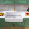 Chic White Farmhouse Kitchen Sink with Drain & Grid