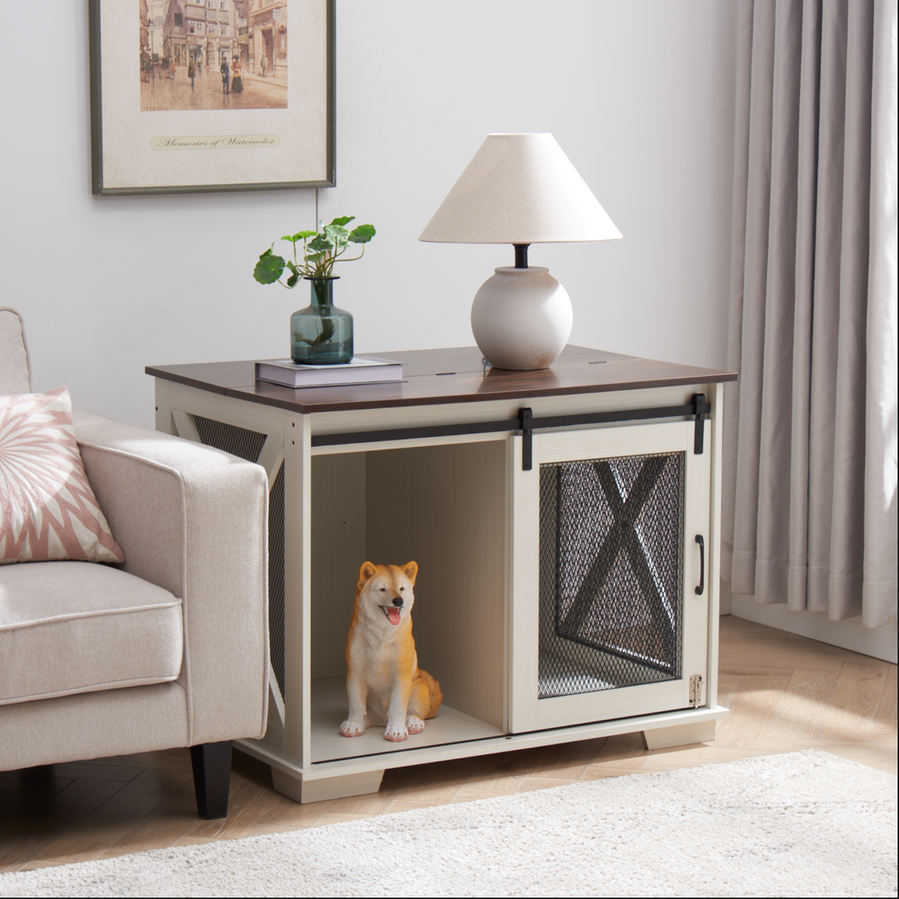 Charming Dog Crate End Table with Barn Door