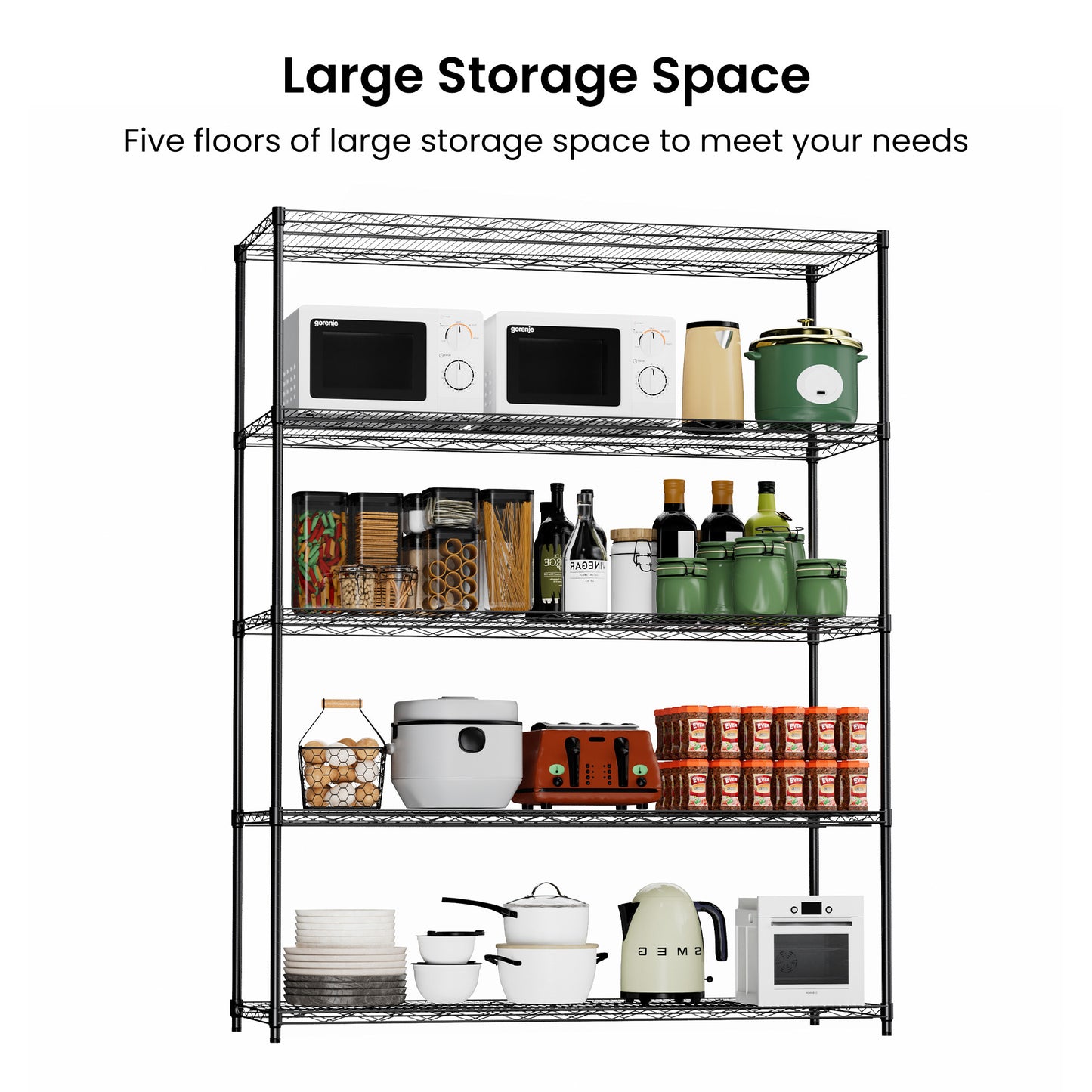 Sturdy Rolling Shelves - Heavy-Duty 5-Layer Organizer with Adjustable Feet