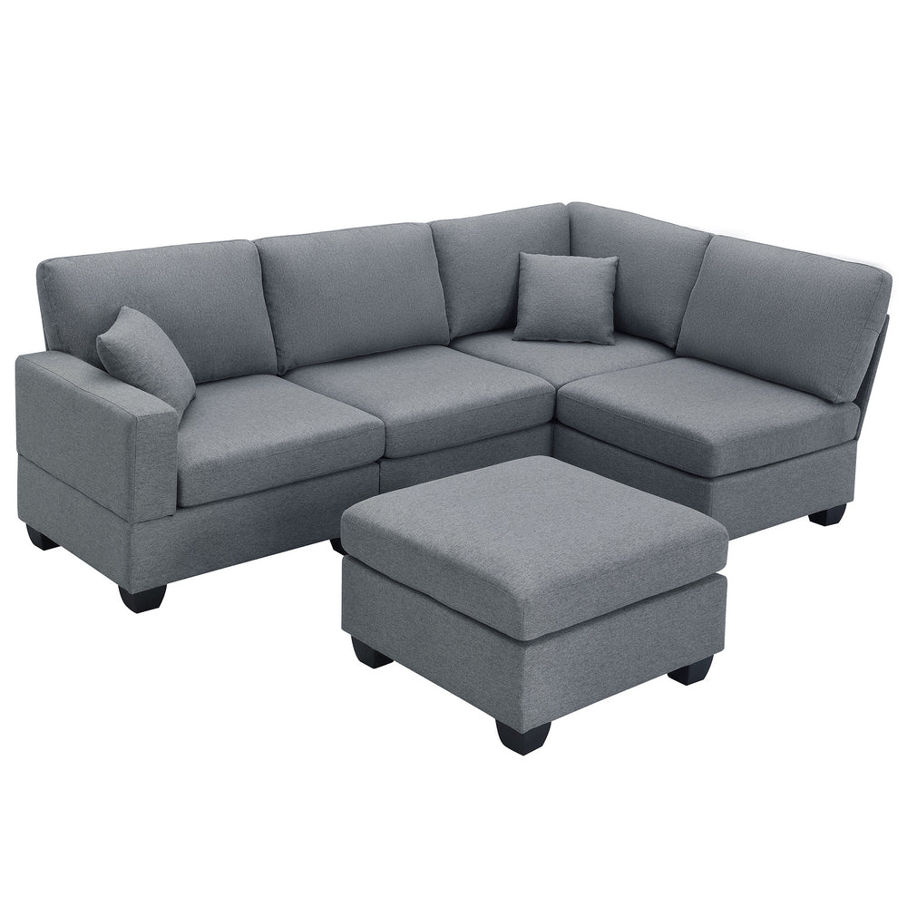 Stylish Modular Sectional Sofa with Convertible Ottoman