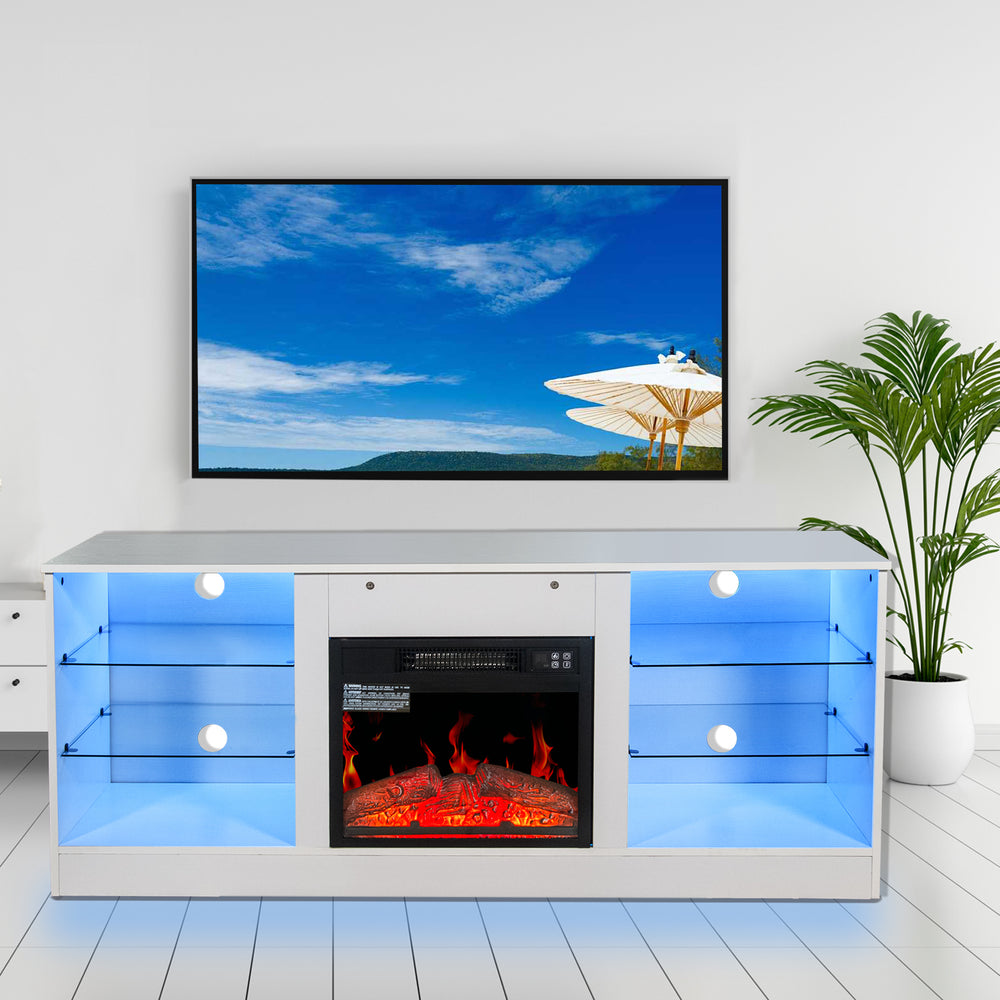 Cozy Fireplace TV Stand – Modern Entertainment Hub with Electric Heater and Storage