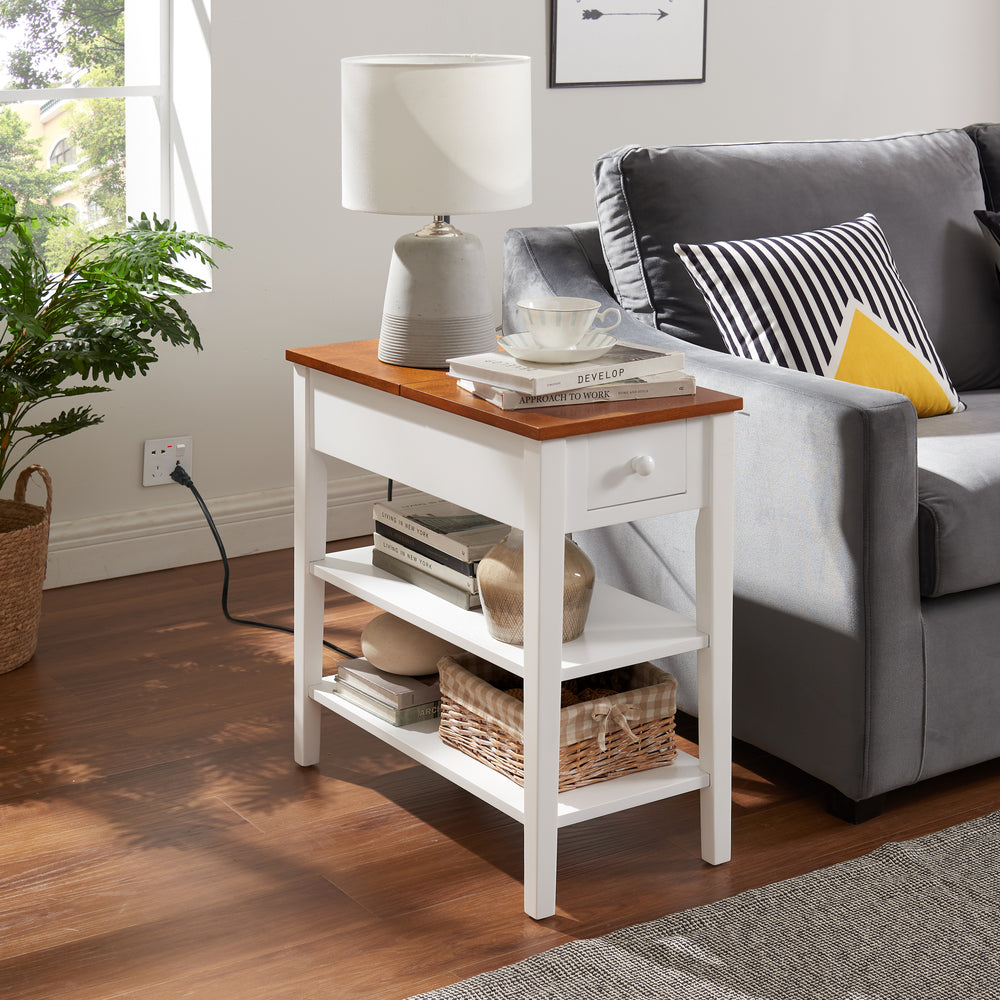 Chic USB Charging End Table in Two-Tone Wood