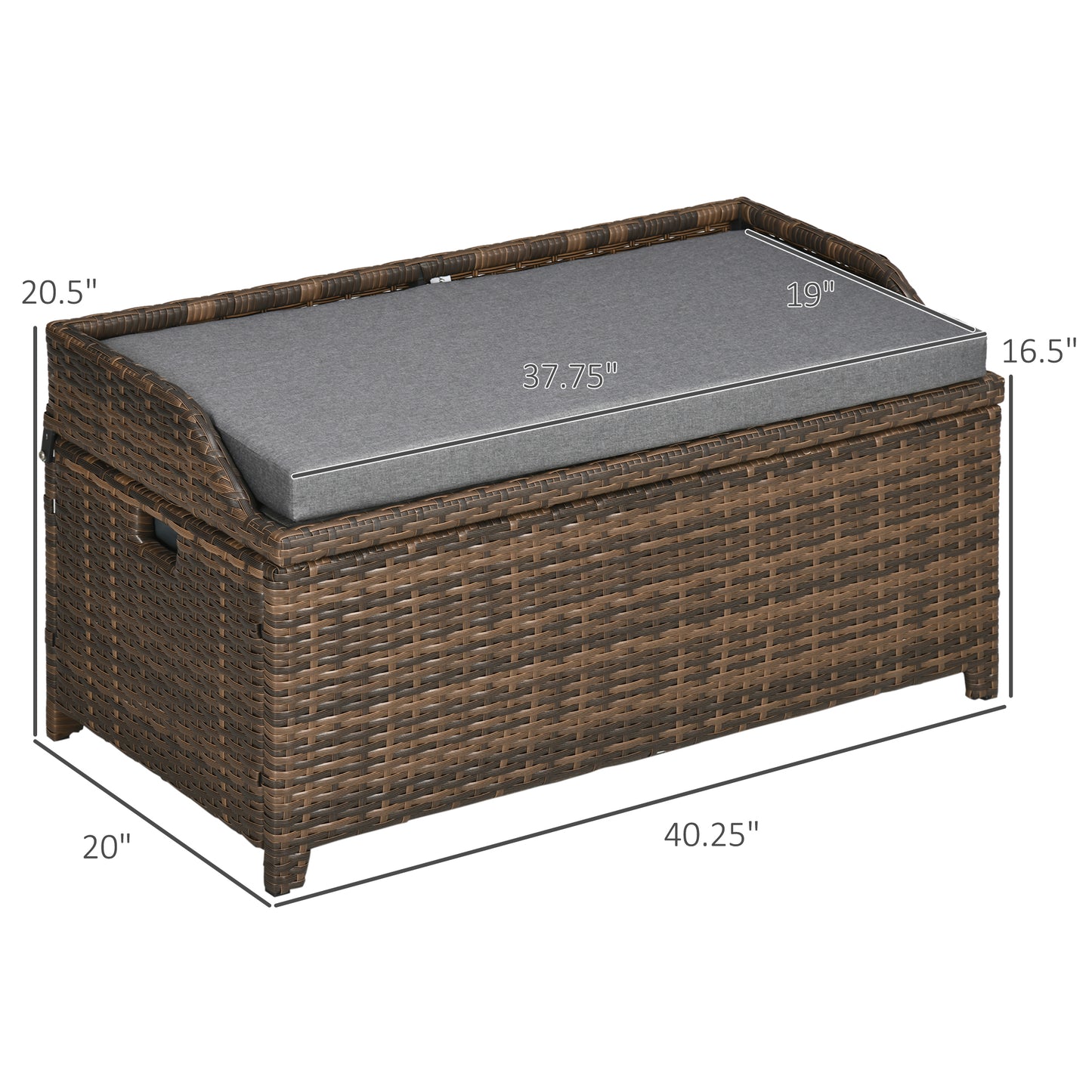 Gray Wicker Patio Storage Bench with Cushion