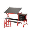 Chic Red Drafting Table Set with Stool