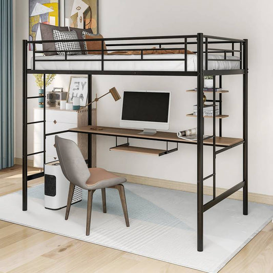 Cozy Loft Bed with Desk & Shelf