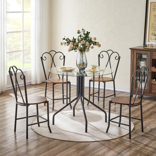 Chic Round Glass Dining Set with Four Chairs