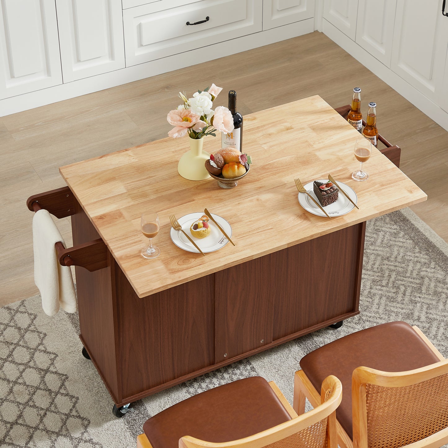 Rolling Retro Kitchen Island with Drop Leaf and Storage