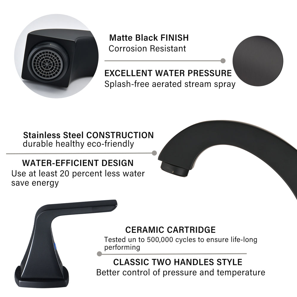 Sleek Matte Black Double Handle Bathroom Faucet with Drain