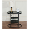 Chic Oval Glass Side Table with Magazine Storage