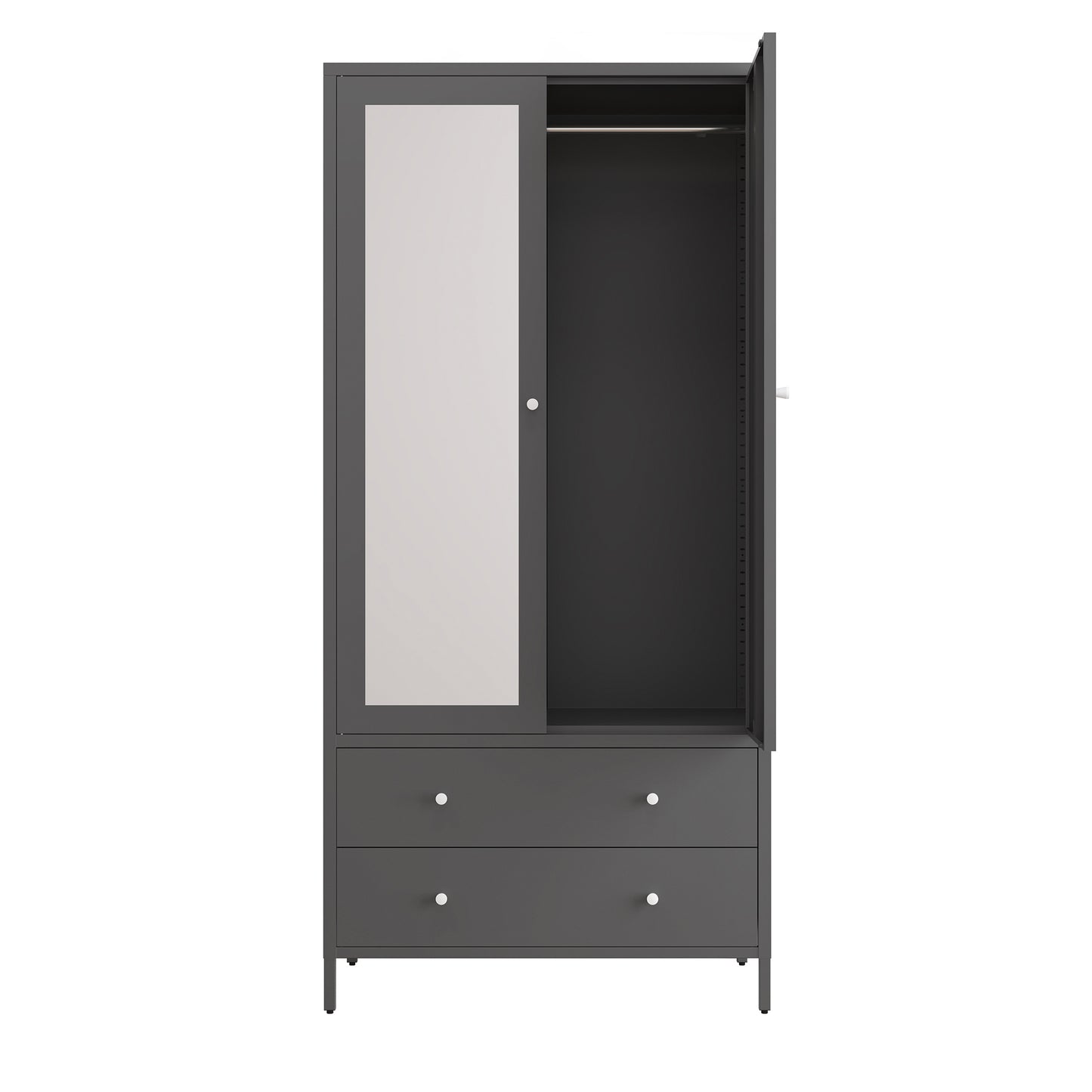 Sleek Metal Wardrobe with Mirror & Drawers