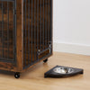 Rustic Dog Crate Side Table with Rotating Bowl and Wheels