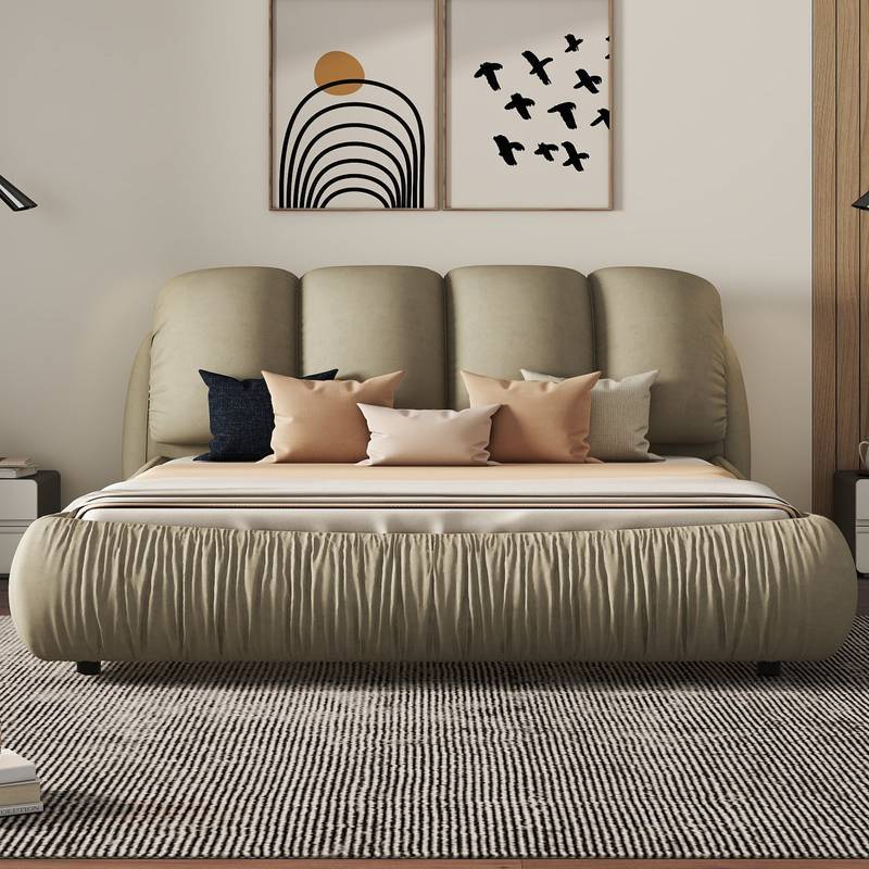 Cozy Velvet Queen Bed with Plush Headboard
