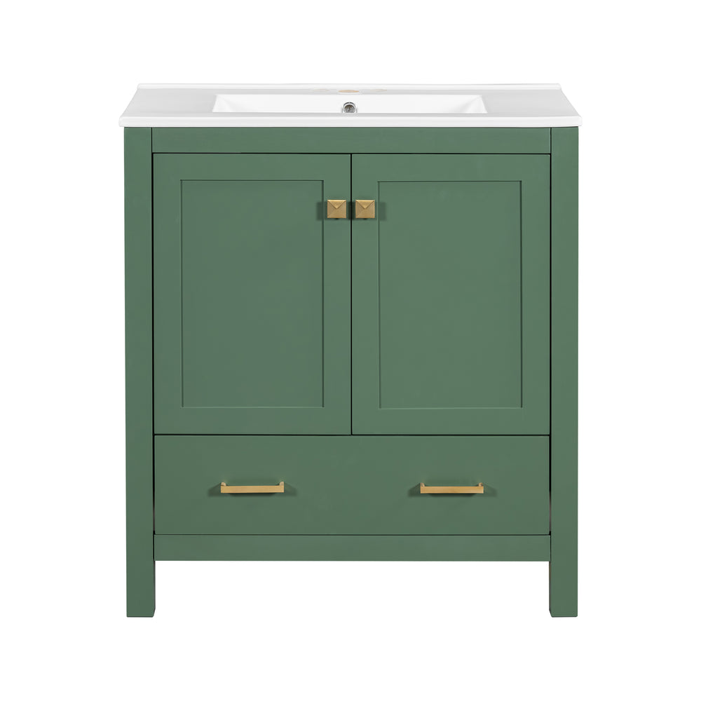 Chic Green Bathroom Vanity with Soft-Close Cabinet and Drawer