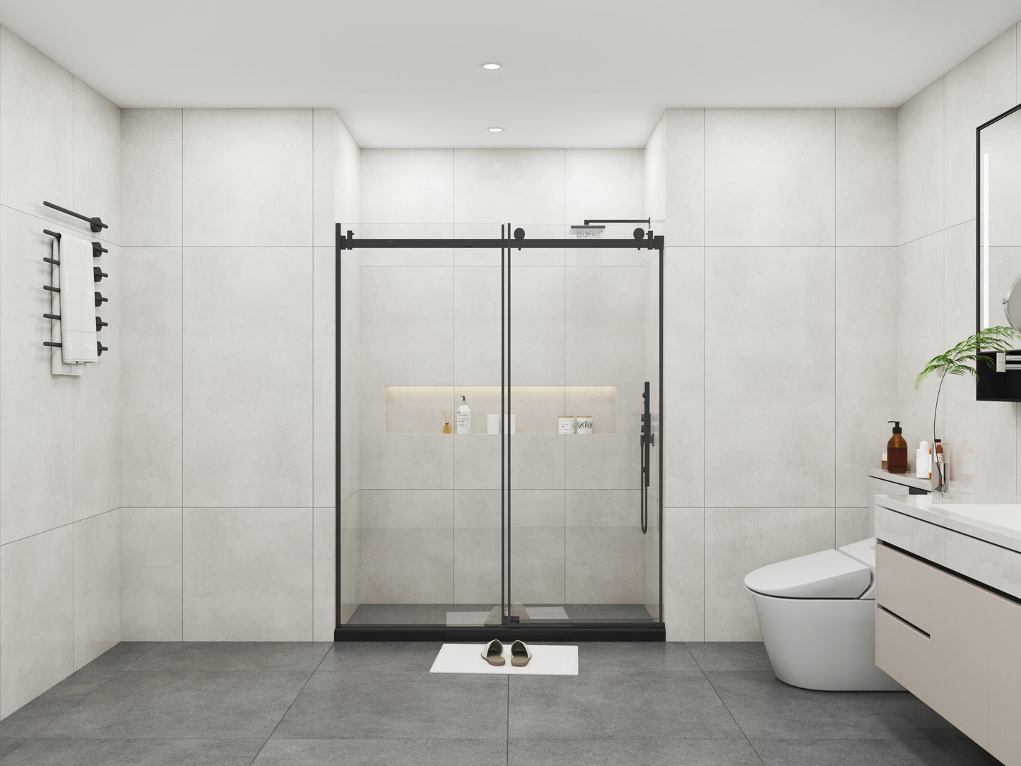 Sleek Black Frameless Sliding Shower Doors