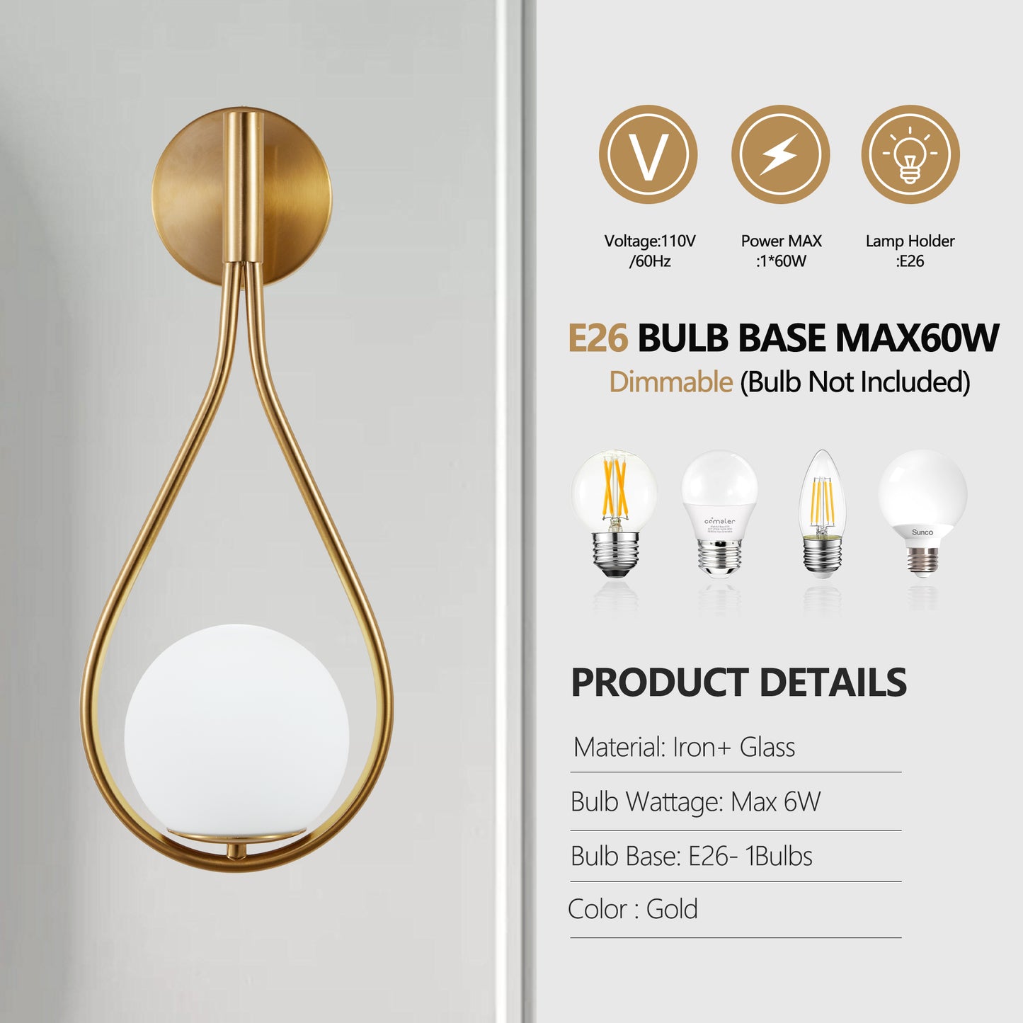 Gleaming Gold Opal Globe Wall Sconces