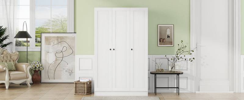 Chic White 3-Door Wardrobe with Shelves