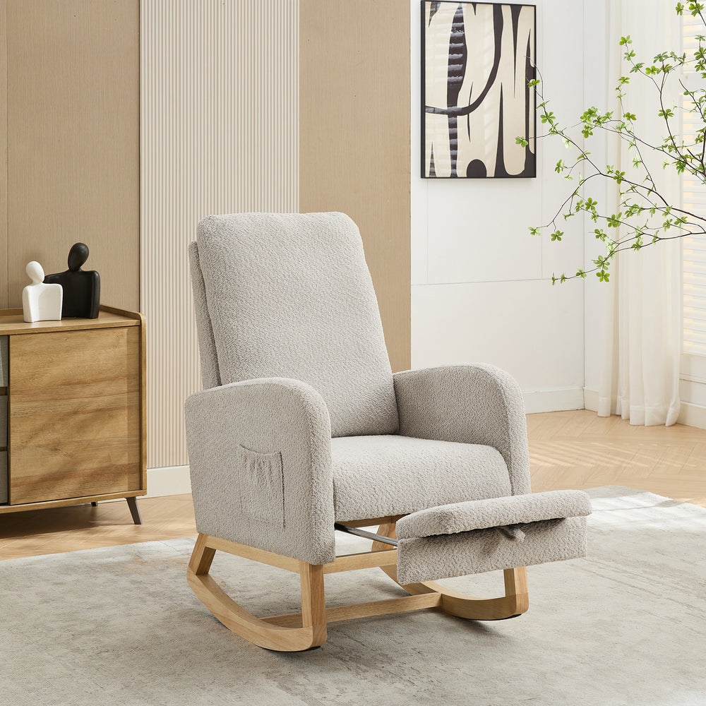 Cozy Rocking Glider Chair with Footrest and Pocket - Light Gray