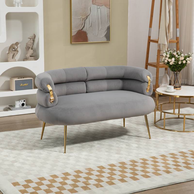 Chic Mini Loveseat with Gold Accents