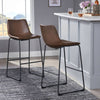 Chic Vintage Brown Faux Leather Barstools - Set of Two