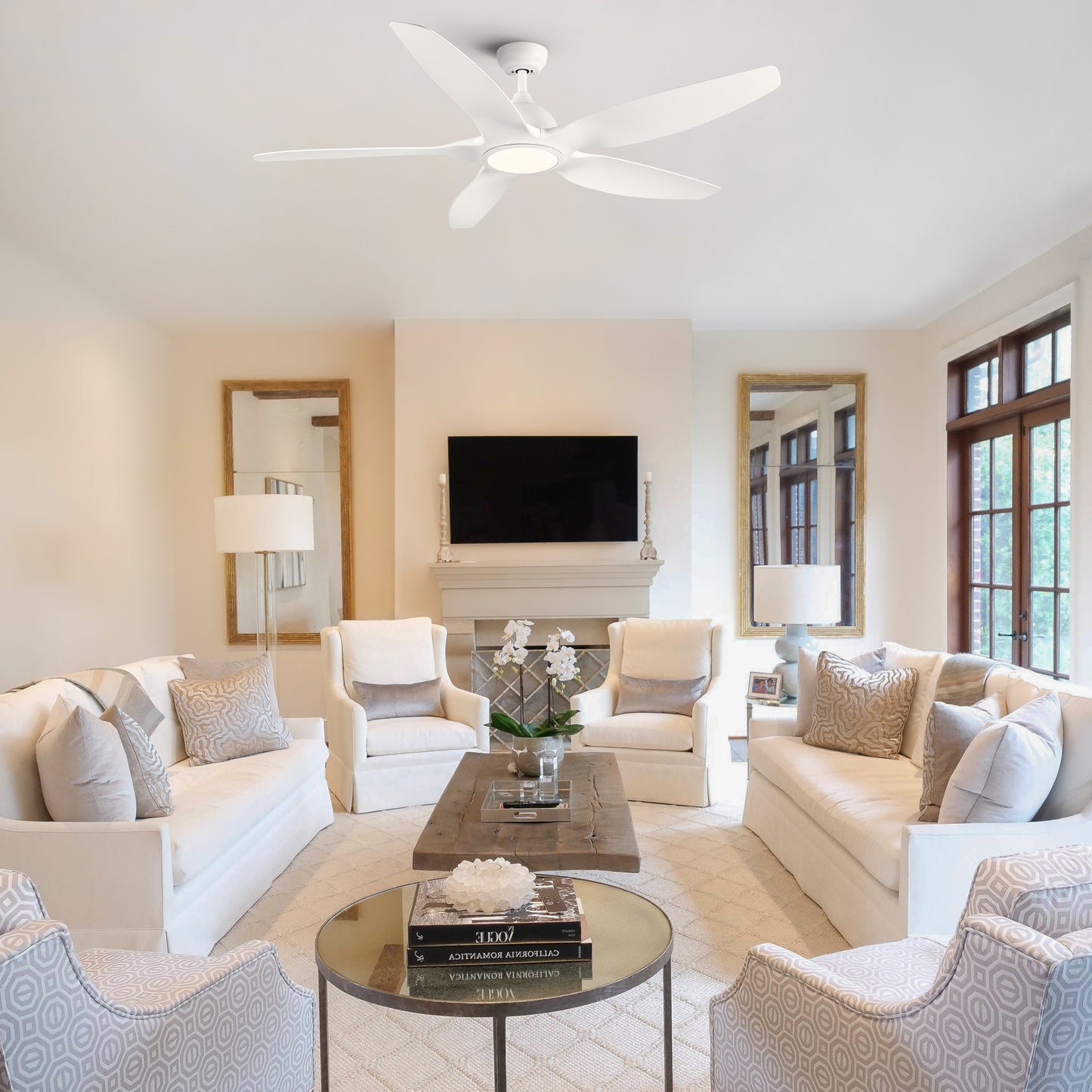 Sleek LED Ceiling Fan with White Blades