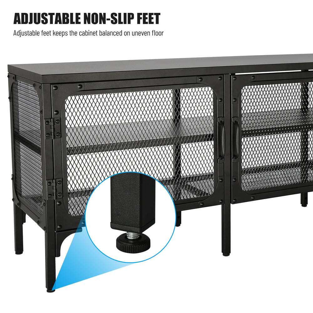 Sleek Metal TV Stand with Stylish Mesh Doors and Ample Storage