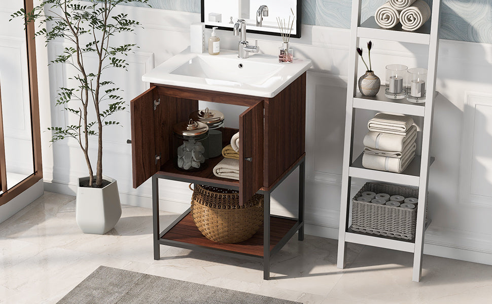 Chic Walnut Bathroom Vanity with Soft-Close Doors