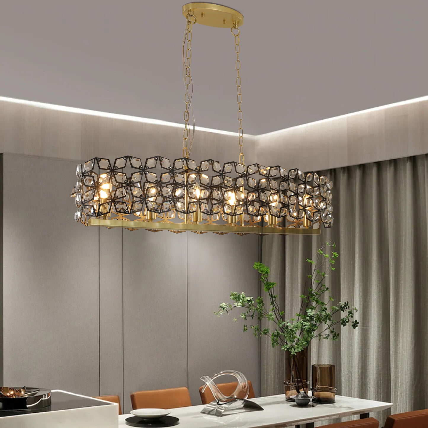 Glamorous Gold Oval Crystal Chandelier