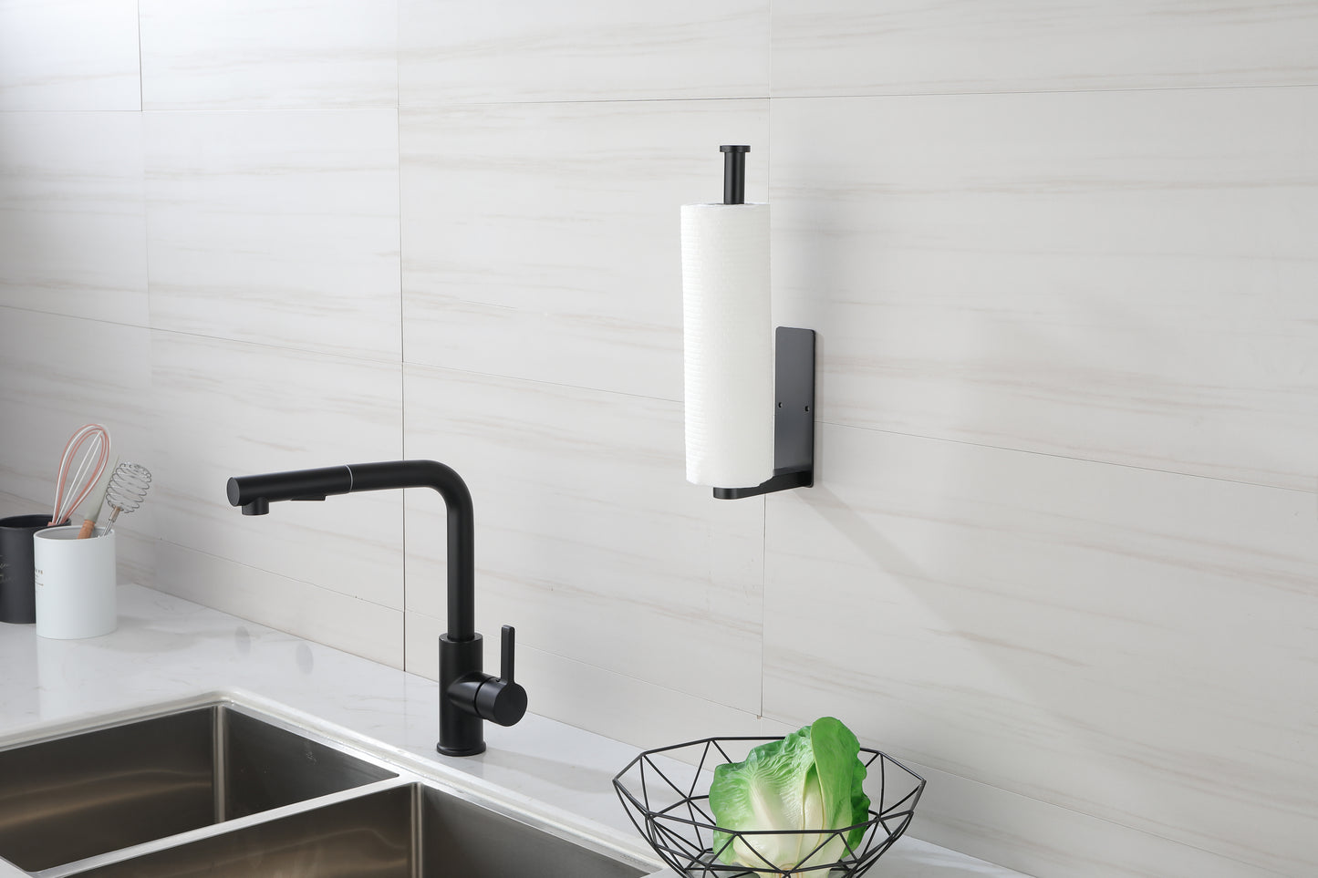 Stick & Store Paper Towel Holders - Sleek Black Duo