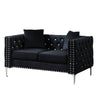Luxurious Black Velvet Jewel Button Sofa with Pillows
