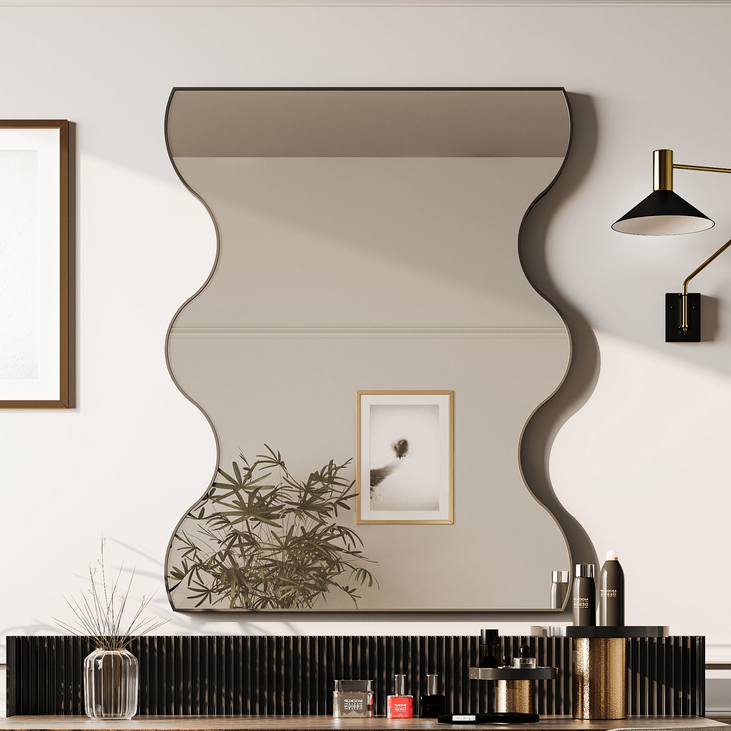 Wavy Edge Black Wall Mirror