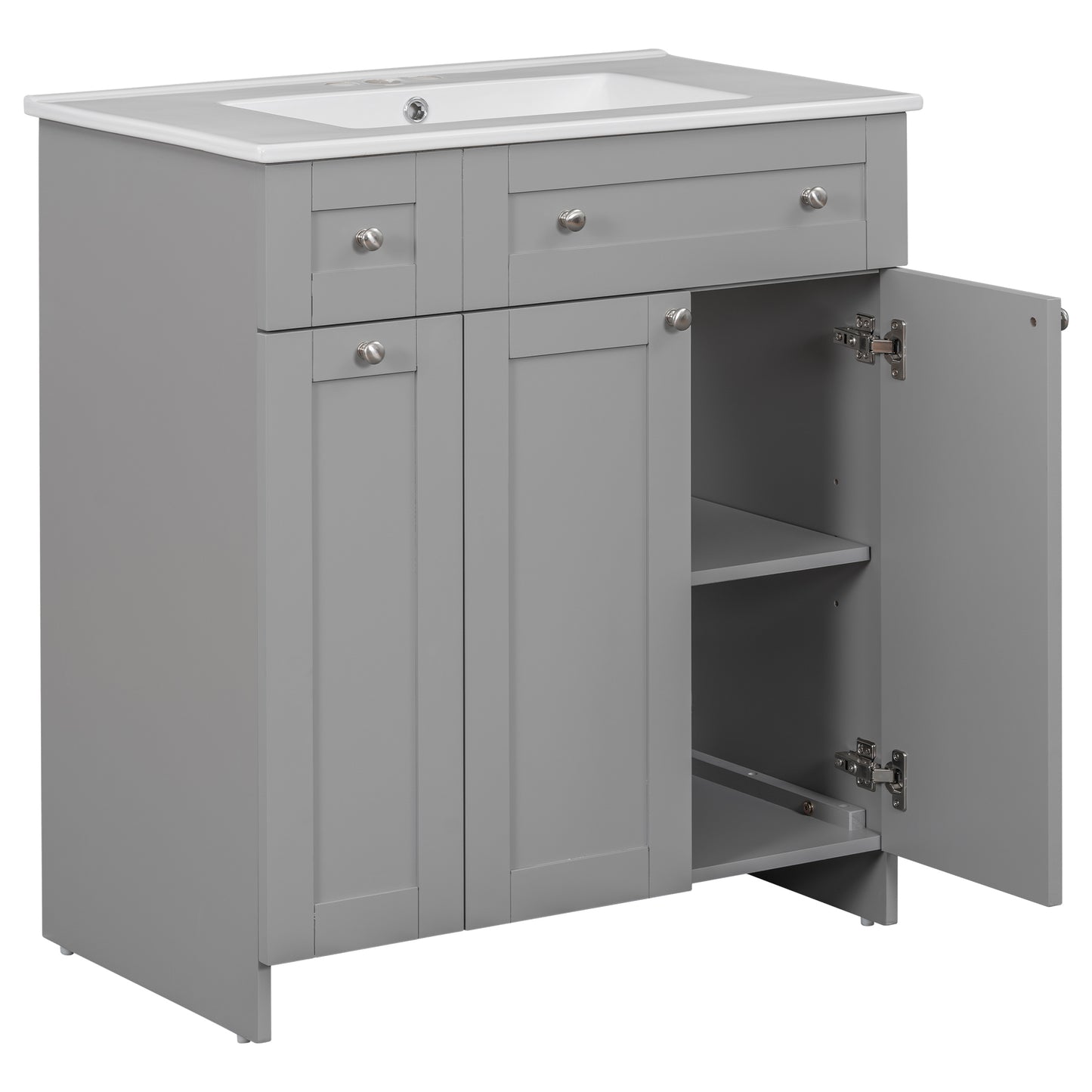 Sleek Grey Bathroom Vanity with Spacious Storage & Elegant Sink