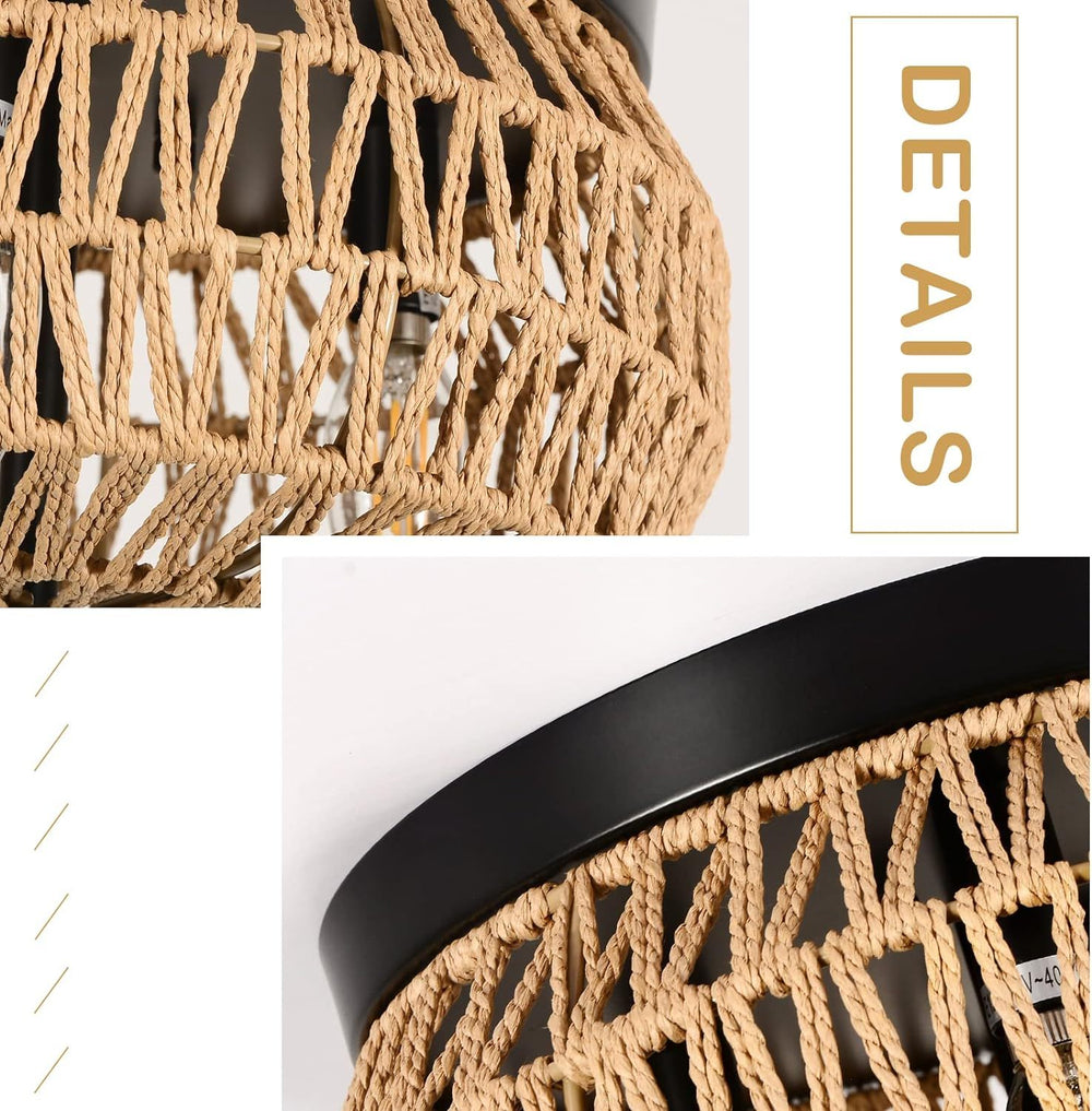 Woven Rattan Glow Flush Mount Light