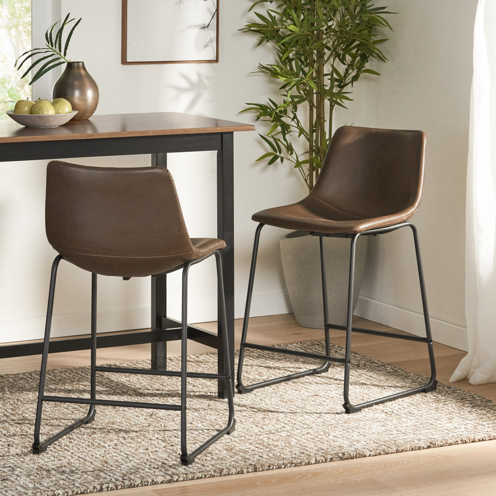 Chic Vintage Brown Counter Stools - Set of Two