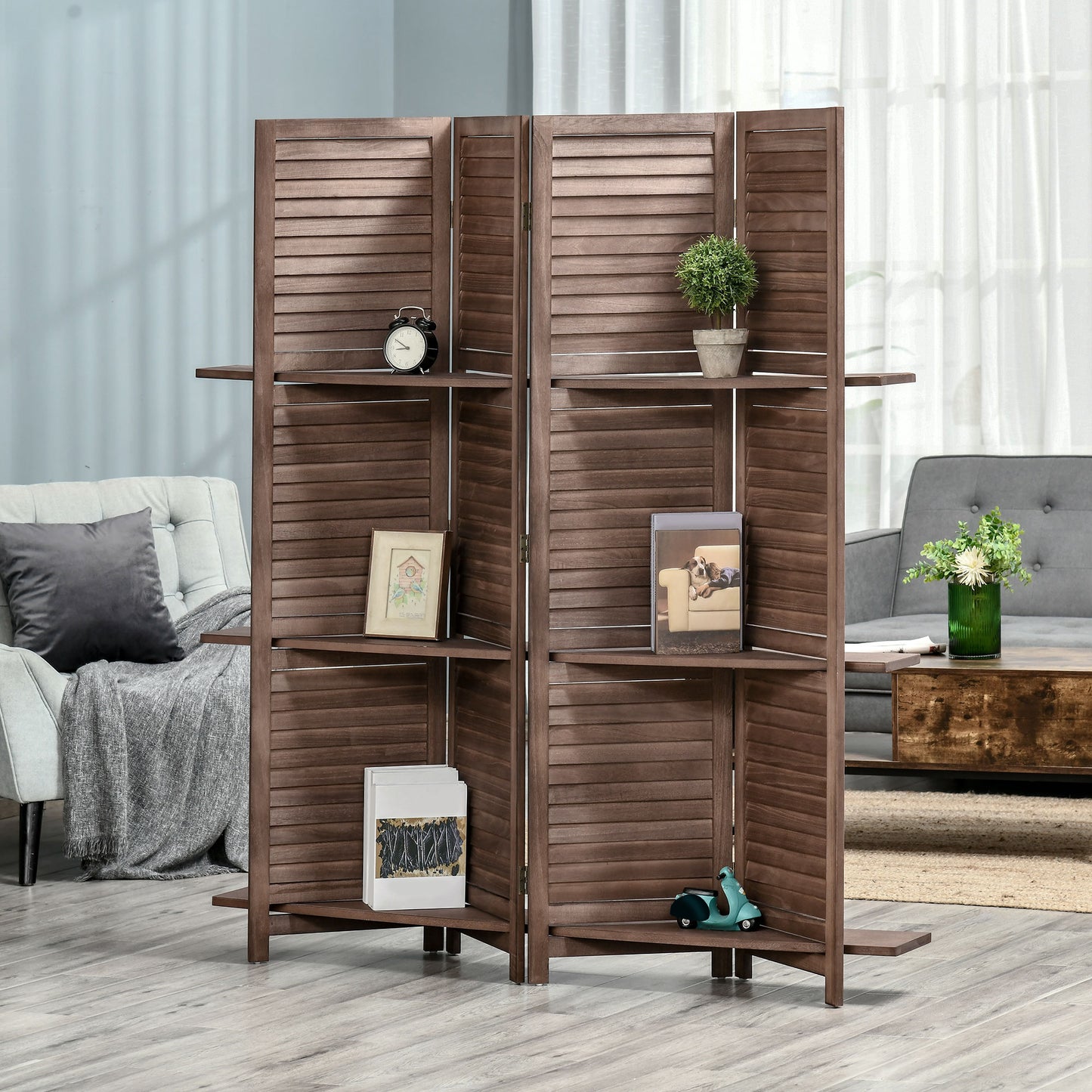 Cozy Wood Room Divider with Shelves