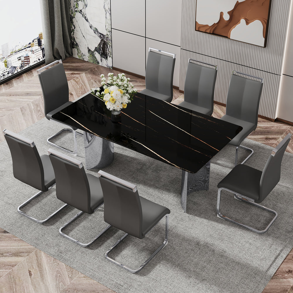 Sleek Black Marble Dining Table