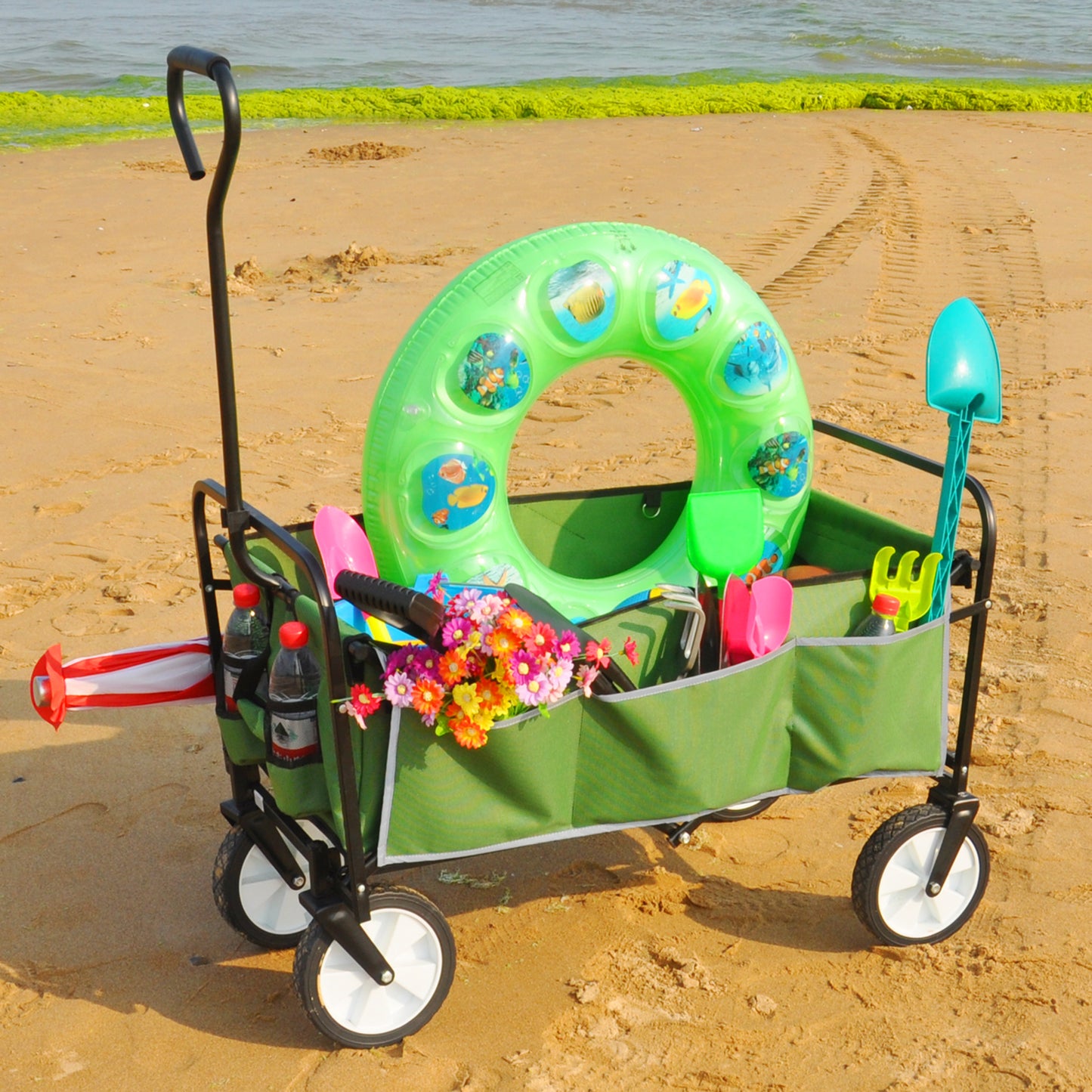 Green Foldable Wagon for Shopping and Beach Fun