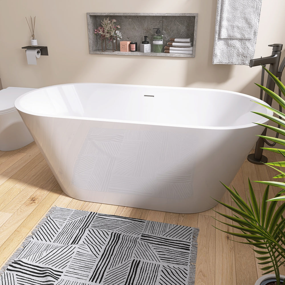 Sleek Oval Freestanding Soaking Tub - Modern Comfort with Chrome Drain