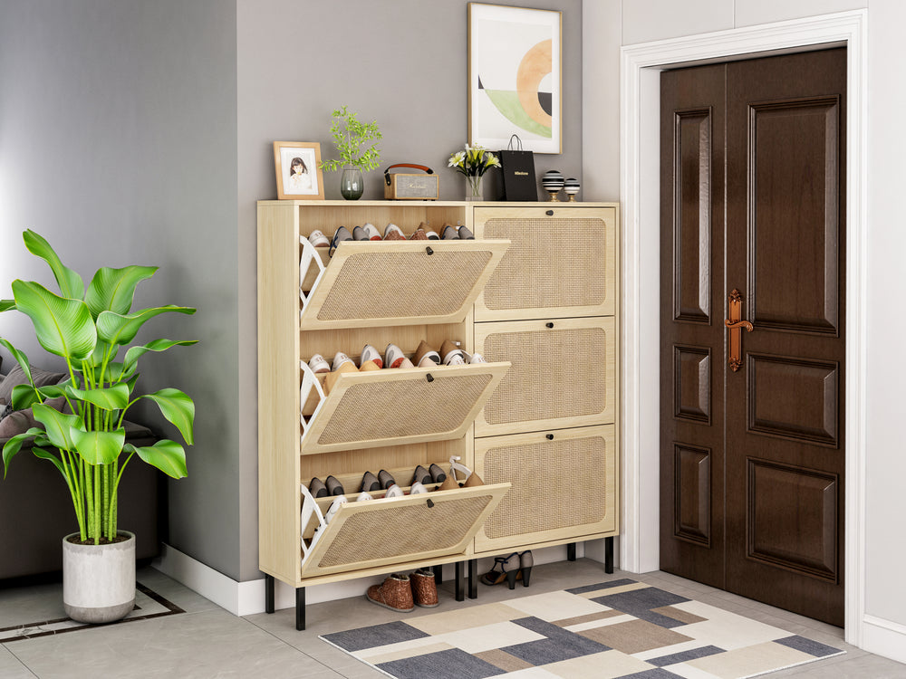 Chic Rattan Shoe Rack for Entryway