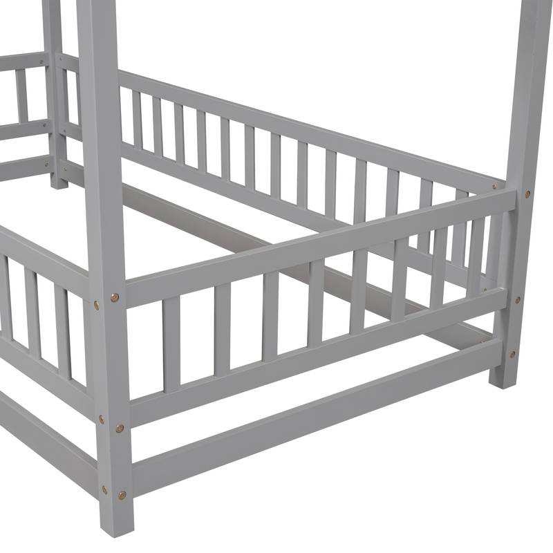 Cozy House-Style Twin Bed with Guardrails in Grey