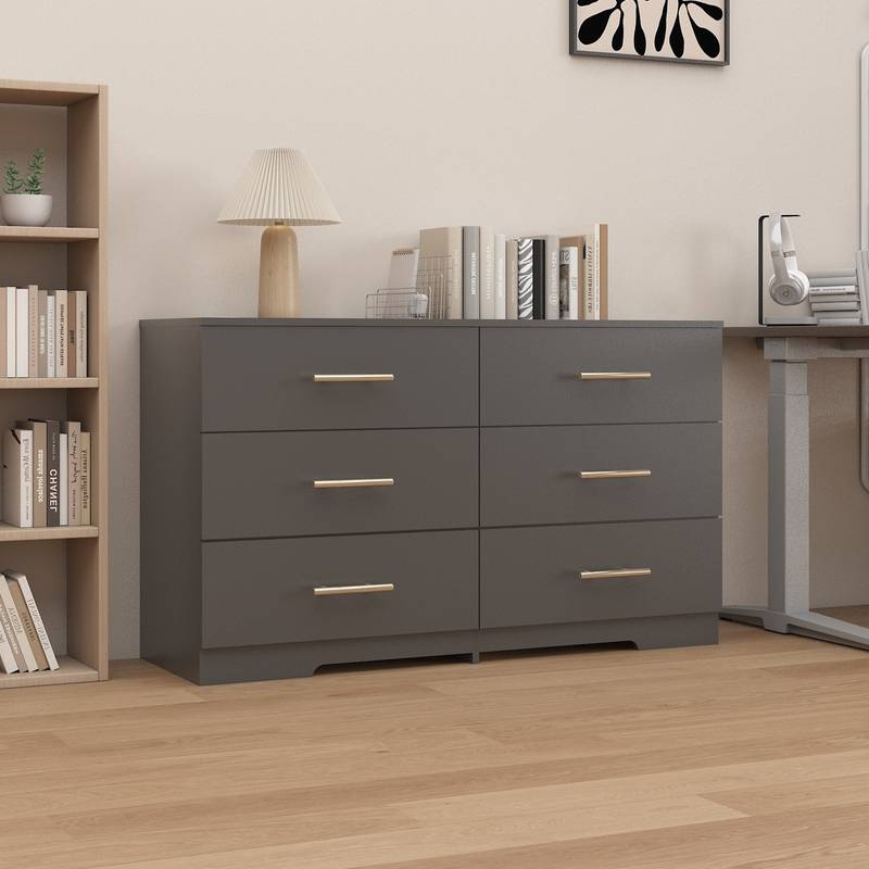 Elegant Black 6-Drawer Dresser with Gold Accents