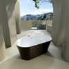 Sleek Black Freestanding Soaking Tub with Chrome Finish