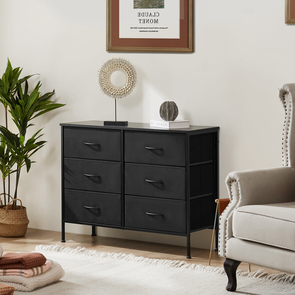 Stylish Storage Dresser with 6 Drawers and Wooden Top