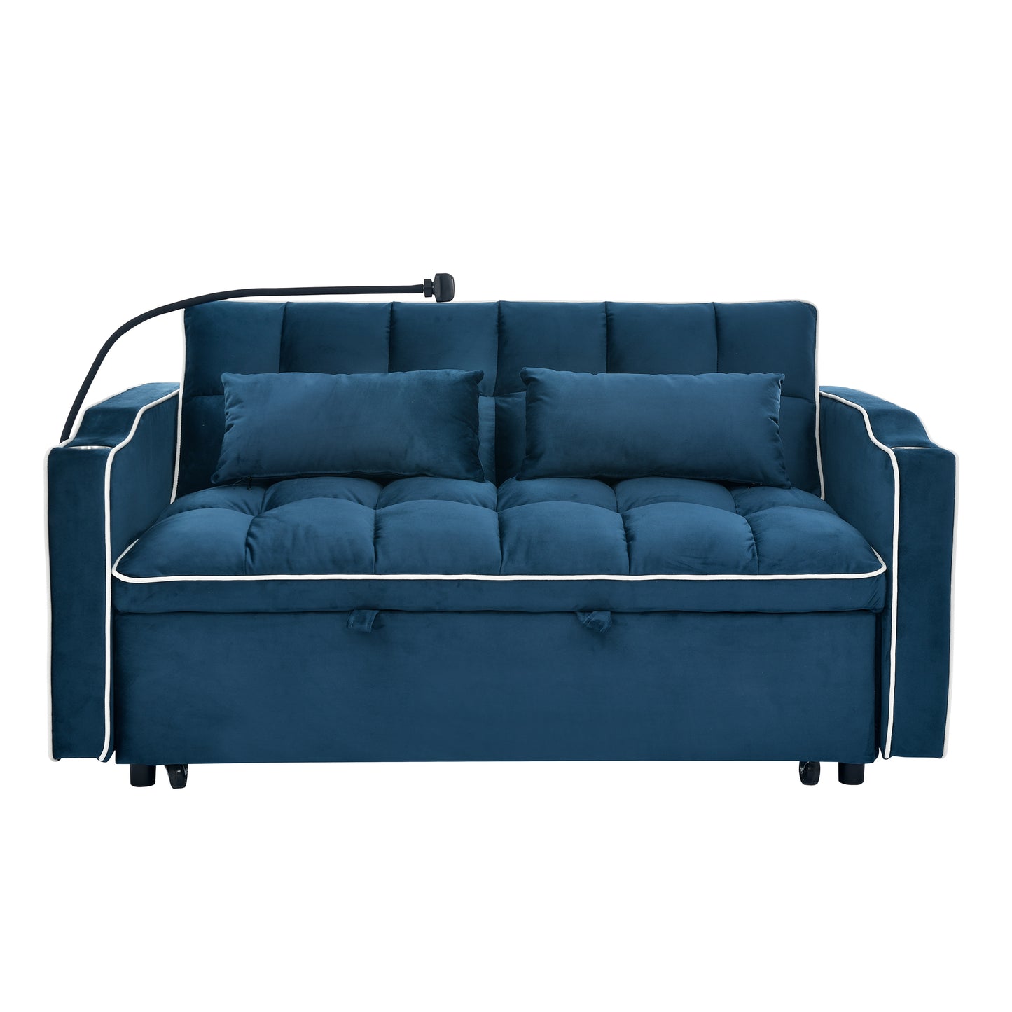 Blue Velvet Dream Sofa Bed: Foldable, Adjustable & USB-Ready