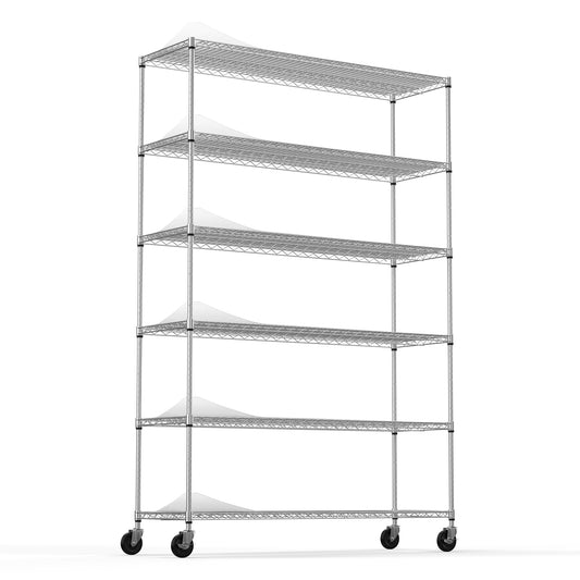 Rolling Chrome Storage Rack - Heavy Duty 6-Tier Wire Shelving