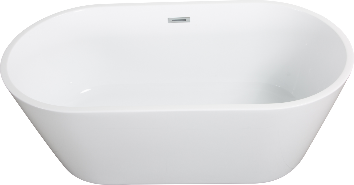 Chic White Freestanding Soaking Tub with Sleek Drain