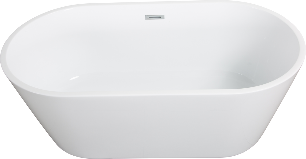 Chic White Freestanding Soaking Tub with Sleek Drain